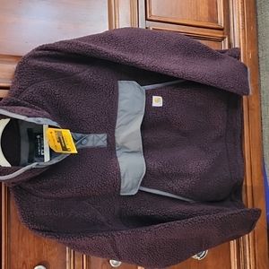 Carhartt womens medium 8-10 deep purple pullover with snaps at chest and neck.